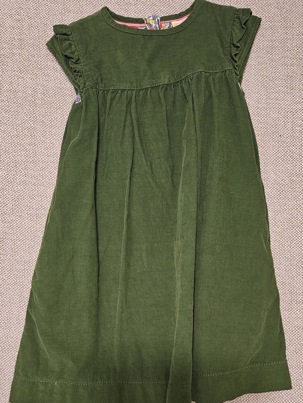 Mini Boden Olive Green Corduroy Ruffle Sleeve Dress